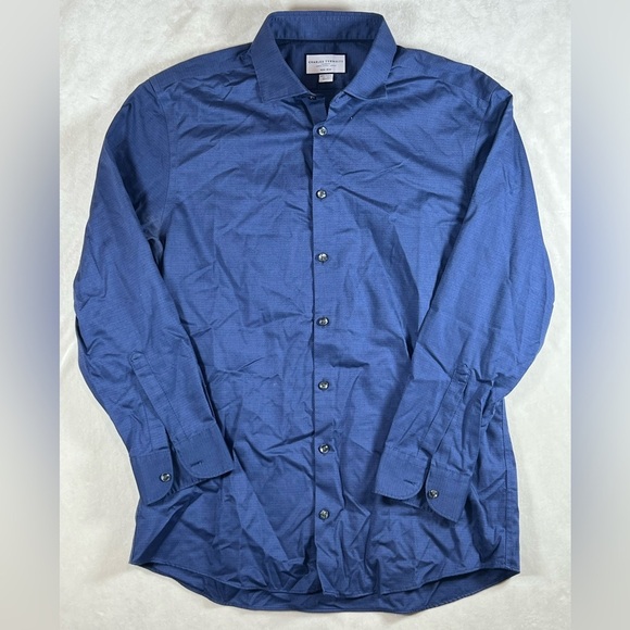 Charles Tyrwhitt 16.5 / 33 Extra Slim Fit Textured Navy Dress Shirt - Picture 1 of 11